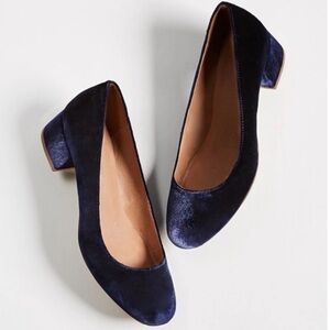 Madewell Velvet Heels Size 8.5 Deep Blue Low Heel Pumps Shoes